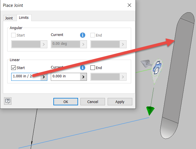 Inventor Centering a Hole in a Slot with the Joint Command